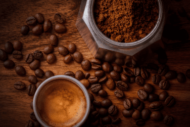 Fresh coffee and coffee beans