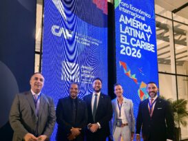 CIB President, Luigi Wewege and REMAX Belize Director, Dustin Rennie with delegates at The Latin America and Caribbean International Economic Forum 2026 in Panama City