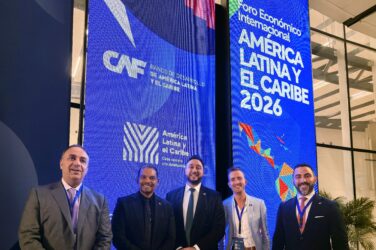 CIB President, Luigi Wewege and REMAX Belize Director, Dustin Rennie with delegates at The Latin America and Caribbean International Economic Forum 2026 in Panama City