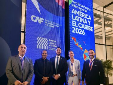 CIB President, Luigi Wewege and REMAX Belize Director, Dustin Rennie with delegates at The Latin America and Caribbean International Economic Forum 2026 in Panama City